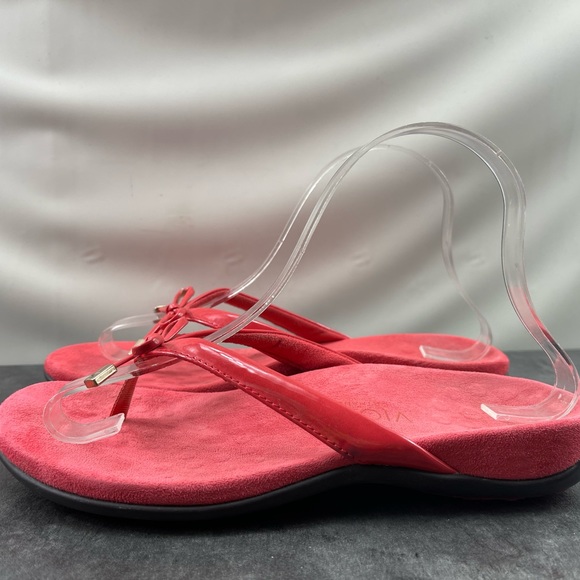 Vionic Bella II Women’s Red 6.5M Suede Patent Leather Toe Thong Bow Sandals - Picture 6 of 12